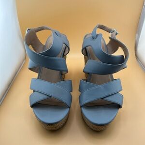 BCBGeneration Blue Wedges with Crisscross Straps